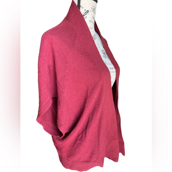 Nordstrom 100% cashmere open short sleeve burgundy red cardigan sz S/M